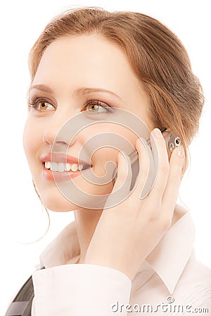 Charming business woman speaks on Stock Photo
