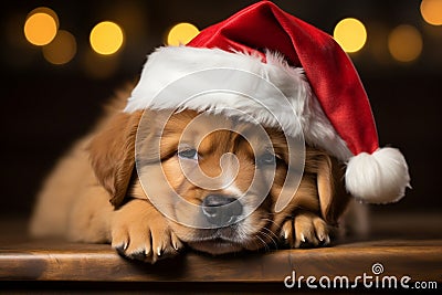 Charming Canine with Festive Santa Hat. AI Stock Photo