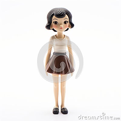 Charming Cartoon Female Figurine On White Background Stock Photo