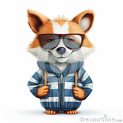 Charming Cartoon Fox With Sunglasses And Striped Hoodie Cartoon Illustration