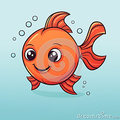 Charming Cartoon Illustration Of A Happy Little Fish In A Blue Ocean Cartoon Illustration