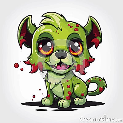 Charming Cartoon Vector Adorable Zombie Monster Dog Vector Illustration
