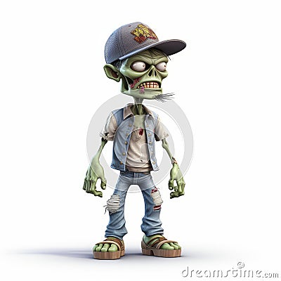 Charming Cartoon Zombie With Denim Hat - 3d Render Illustration Stock Photo