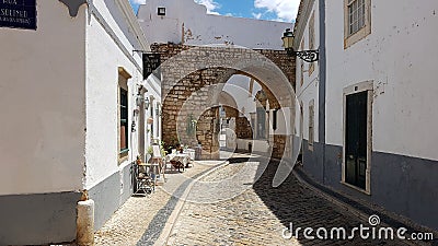 Charming Cobblestone Street In Faro, Portugal Editorial Stock Photo