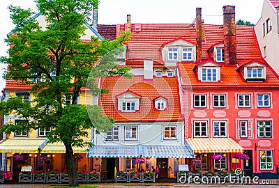 Charming colorful cafe and restaurant buildings Editorial Stock Photo