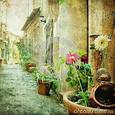 Charming courtyards of greece Stock Photo