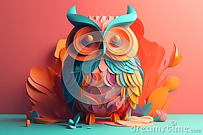 A charming and curious owl with wide eyes peering through the trees. AI Generated Stock Photo