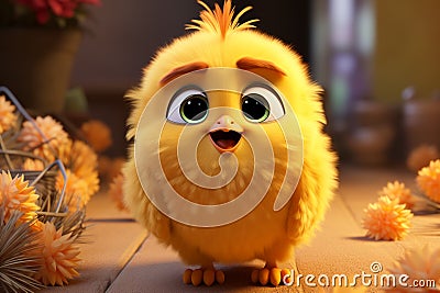 Charming 3D chick rendering showcases an irresistibly cute and adorable demeanor Stock Photo