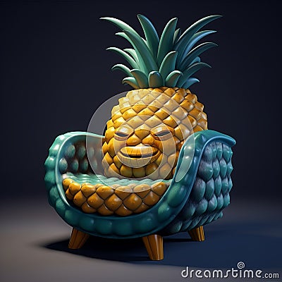 Charming 3d Pineapple Chair By Mike Wright Cartoon Illustration