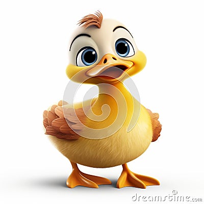 Charming 3d Pixar Duck With Big Blue Eyes On White Background Stock Photo