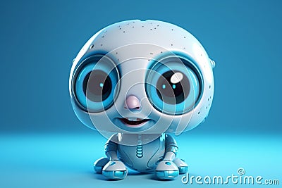 Ai Generative Cute blue baby robot with blue eyes on blue background. 3d rendering Stock Photo