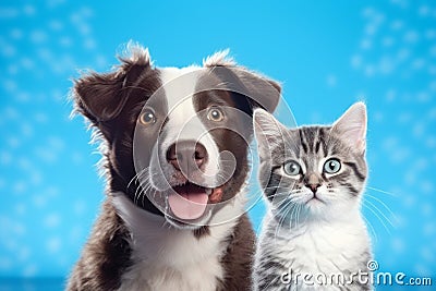 Charming Duo: British Shorthair Cat Kitten and Border Collie Dog (AI Generated) Stock Photo