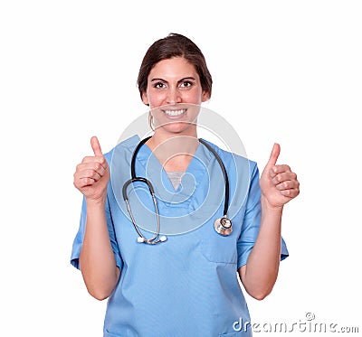 Charming female nurse with ok thumb sign Stock Photo