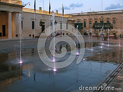 Small fountains in the square. Malta. Valletta. Stock Photo