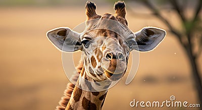 a charming giraffe portrait bathed in golden hour light, procreate style - generated using ai Cartoon Illustration