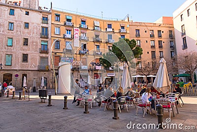 The charming Gothic Quarter, or Barri Gotic, has narrow medieval streets filled with trendy bars, clubs and Catalan restaurants. Editorial Stock Photo