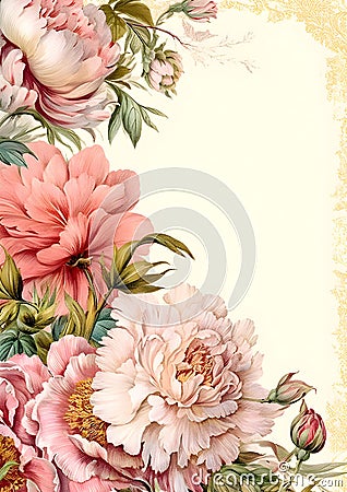 Paper with Sepia Painted Flowers - Charm of the Past and Delicacy of Nature Stock Photo