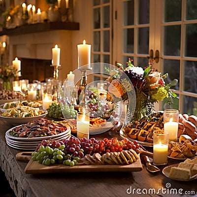 Charming Hideaway: A Reception Buffet in an Intimate Cottage Setting Stock Photo