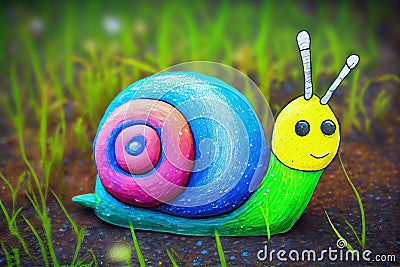 A charming illustration of a kawaii-style snail, featuring adorable and endearing details, showcasing its cute and friendly Cartoon Illustration