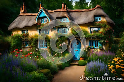 Enchanted Forest Dwelling: Illustration of a Fairytale Cottage in the Woods Cartoon Illustration