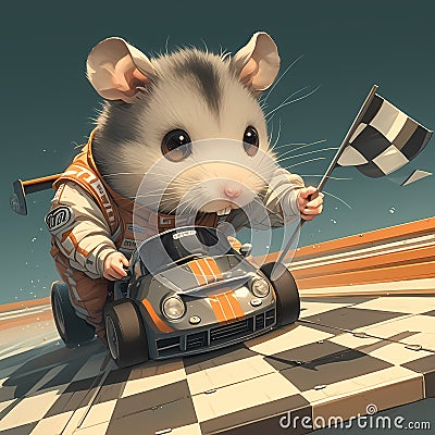 Adorable Hamster Race Driver on Track Stock Photo