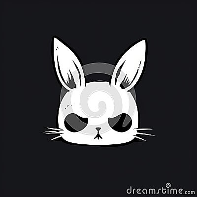 Charming Kawaii Rabbit Head On Dark Background - Metalcore Inspired Stock Photo