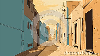 Charming Lane Illustration: Minimal, Colorful Art Inspired By France Alleyway Cartoon Illustration