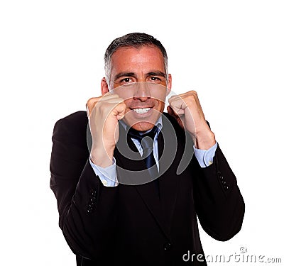 Charming latin businessman boxing Stock Photo