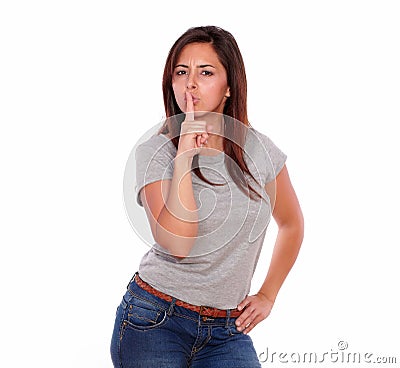 Charming latin young woman requesting silence Stock Photo