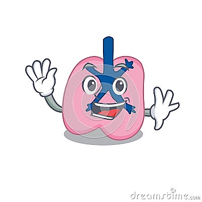 A charming lung mascot design style smiling and waving hand Vector Illustration