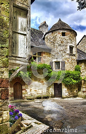 Charming Old House in the Village of Turenne, France Stock Photo