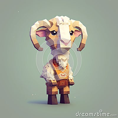 Charming Low Poly Goat Character With Medieval-inspired Apron Cartoon Illustration