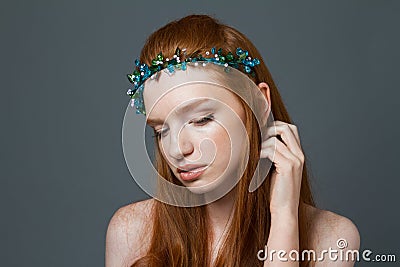 Charming redhead woman with hoop on her head Stock Photo