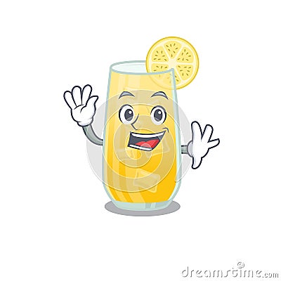 A charming screwdriver cocktail mascot design style smiling and waving hand Vector Illustration
