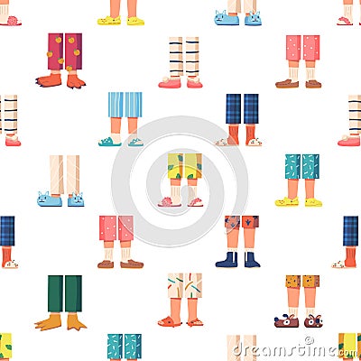 Charming Seamless Pattern Featuring Adorable Children Feet Snugly Nestled In Cozy Slippers, Creating A Playful Design Vector Illustration