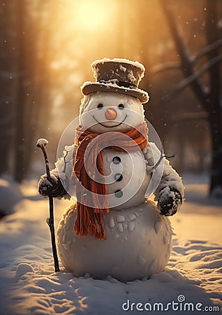 Charming Snowman on a Wooden Background: A Playful and Eco-Frien Stock Photo