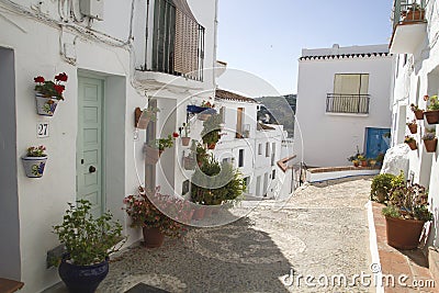 Charming street in Frigiliana, Malaga Stock Photo