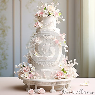 Charming Tiers: An Enchanting Wedding Cake Stock Photo