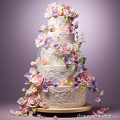 Charming Tiers: An Enchanting Wedding Cake Stock Photo