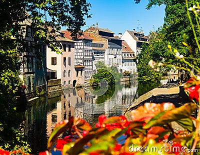 Charming view of buildings along canals of Strasbourg Stock Photo