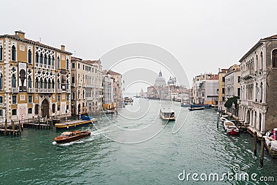 Charming view of Venice, Italy by the grand canal on a foggy morning Editorial Stock Photo