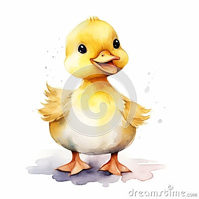 Charming Watercolor Illustration Of A Happy Cartoon Duck Cartoon Illustration