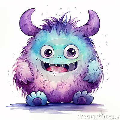 Charming watercolor monster that will capture your heart Stock Photo