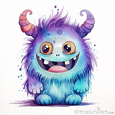 Charming watercolor monster that will capture your heart Stock Photo