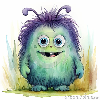 Charming watercolor monster that will capture your heart Stock Photo