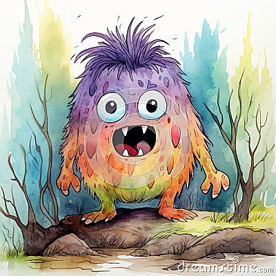 Charming watercolor monster that will capture your heart Stock Photo