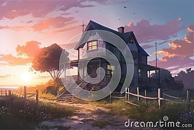 Whimsical waterside retreat Stock Photo