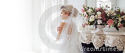 Charming young bride in luxurious wedding dress. Pretty girl, photo Studio Stock Photo