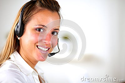Charming young woman using headphones Stock Photo