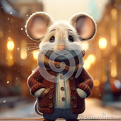 Cheerful Mouse In Fantasy Attire On City Street Stock Photo